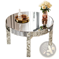 Round mirror coffee table 31.5 inch silver fluted glass with circular mirrored top and chrome rectangular mirror legs