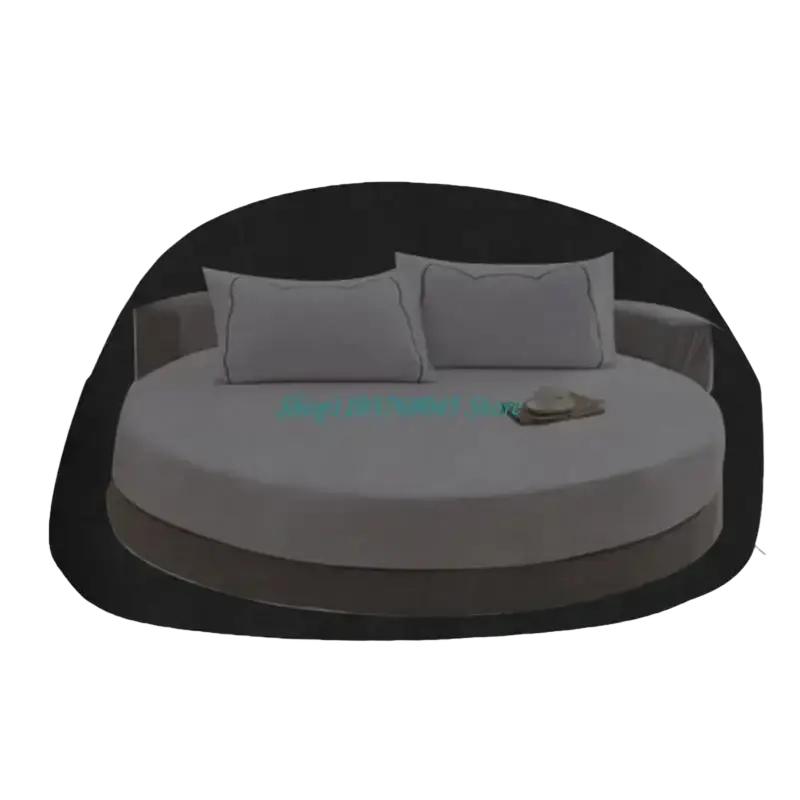 Modern round outdoor daybed with black frame gray cushions and cover made of durable 210d oxford cloth material