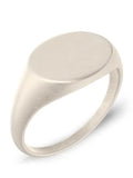 Silver oxidized round signet ring in 316l stainless steel with smooth oval face and polished band