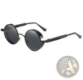 Round steampunk metal sunglasses with black frames, dark gray lenses, metallic accents, and uv protection model 6631