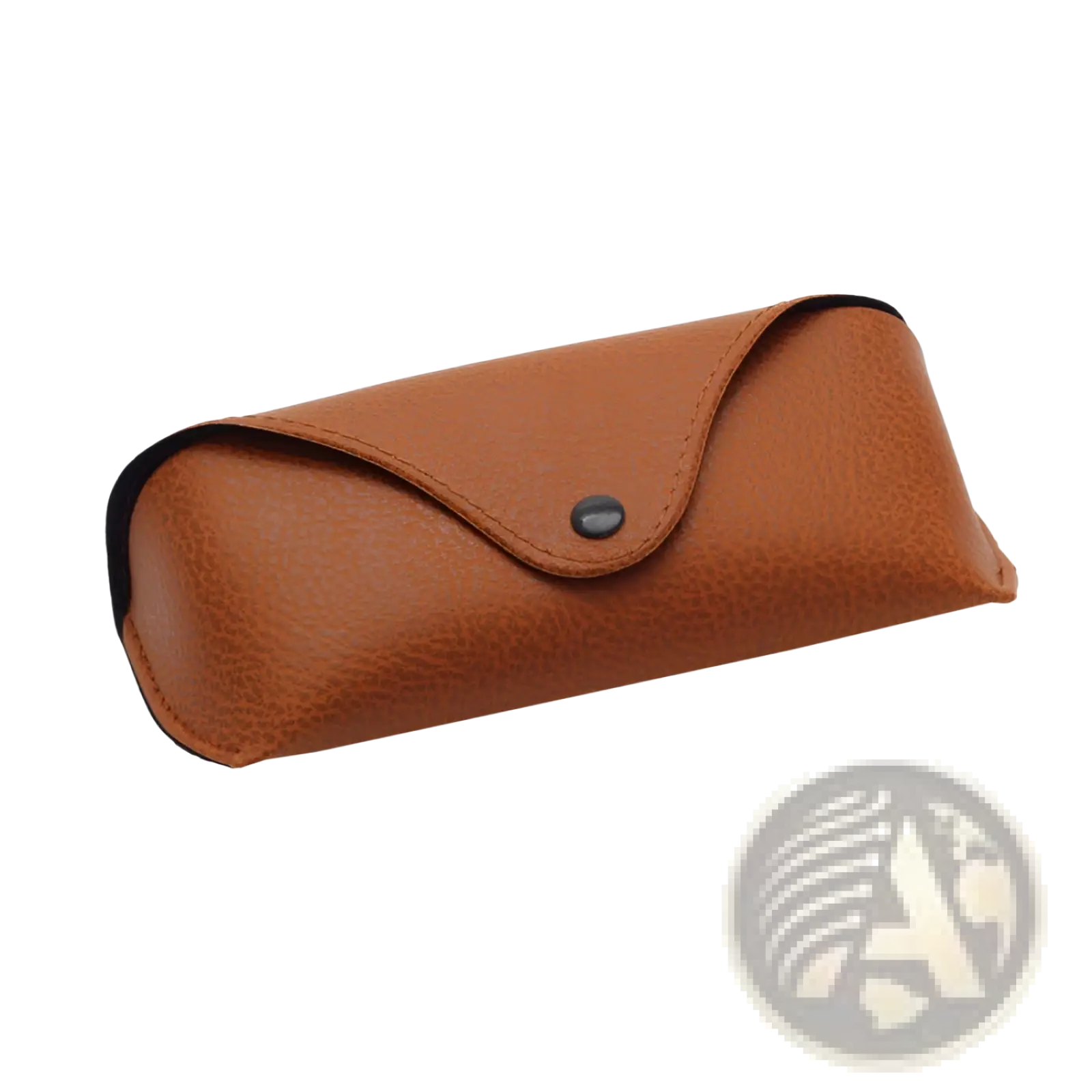 Brown textured leather sunglasses case with black trim and button closure for round steampunk metal sunglasses uv protection 6631