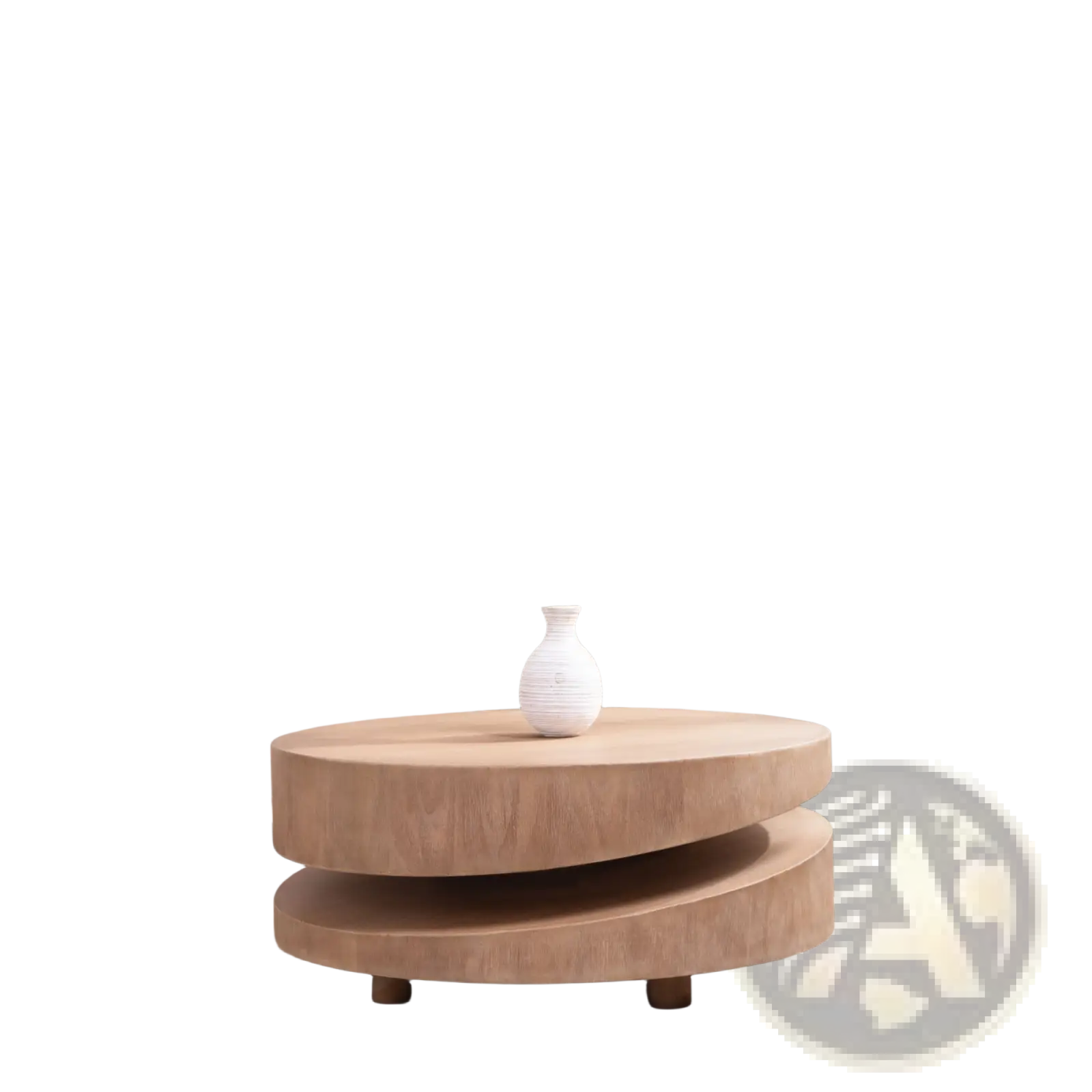 Round wood coffee table 31 inch natural light wood with modern layered circular two tier accent design