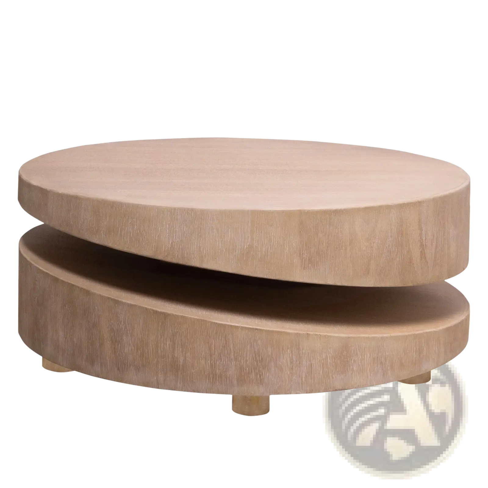 Round wood coffee table 31 inch natural two tier accent with light wood finish and visible grain circular design
