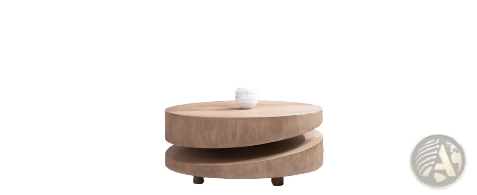 Modern round wood coffee table 31 inch natural light wood tone with layered circular design and metallic accents