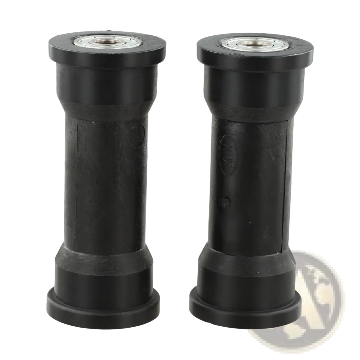 Black plastic cylindrical rowing machine bearing pulleys with silver metal bearings for high load capacity use