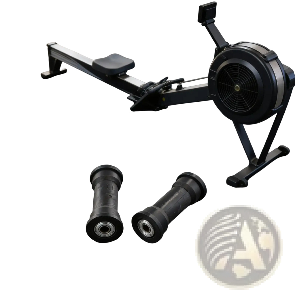 Black concept2 rowing machine featuring a high load capacity bearing pulley with sleek metallic accents and modern design