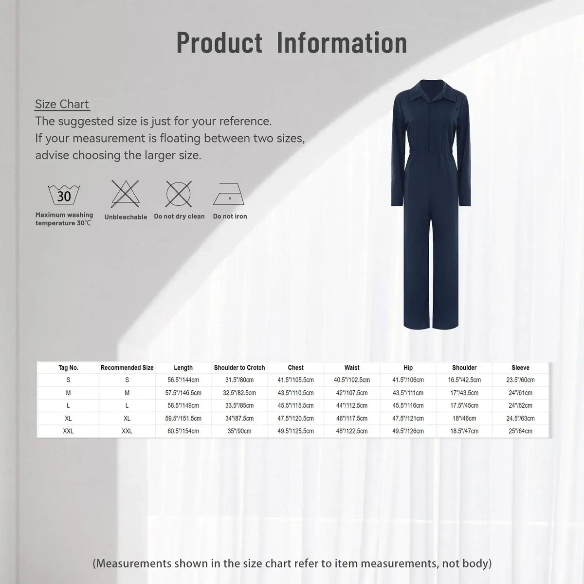 Royal blue long sleeve casual jumpsuit with collar and full-length legs in navy blue fabric for everyday wear