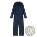 Royal blue long sleeve casual jumpsuit featuring a collar and front pocket in navy blue fabric for everyday wear