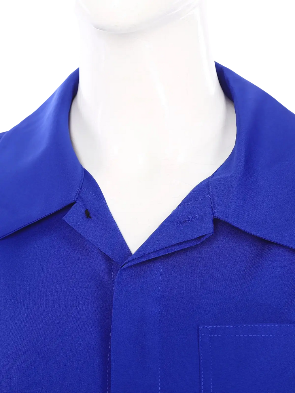 Royal blue long sleeve casual jumpsuit with a crisp collar made from sturdy fabric for durable workwear use