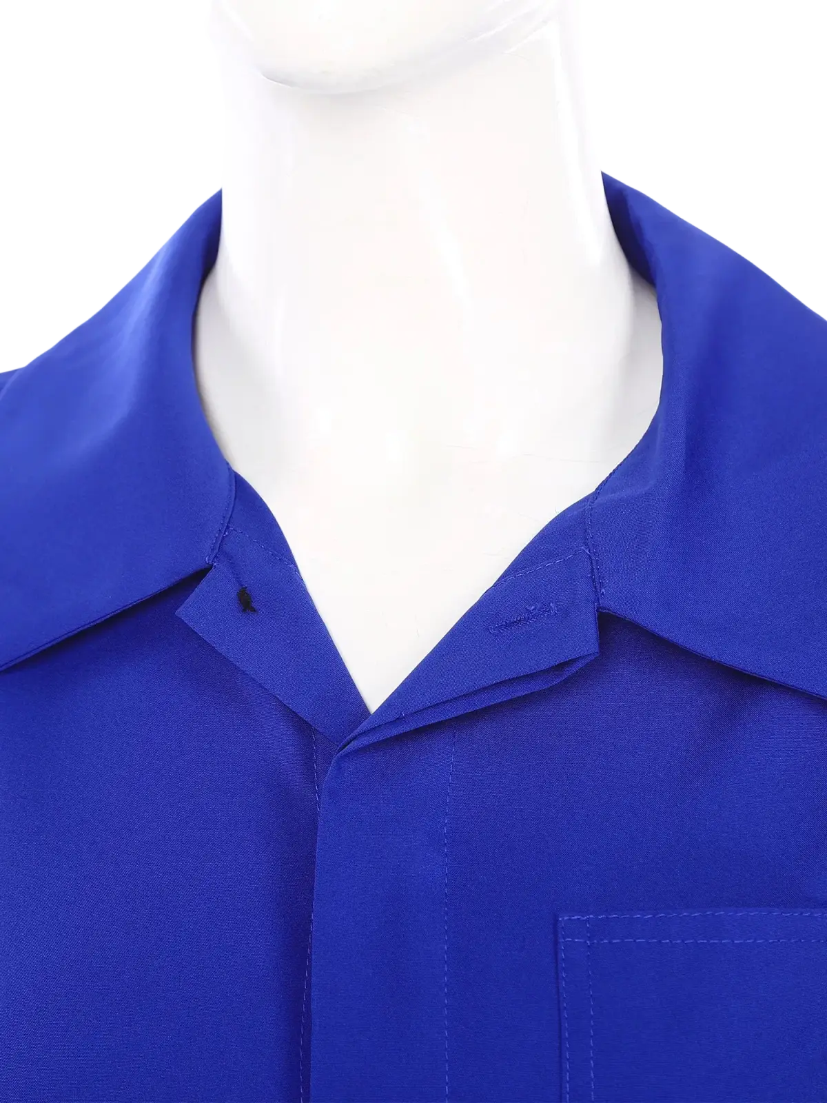 Royal blue long sleeve casual jumpsuit with a crisp collar made from sturdy fabric for durable workwear use