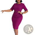 Royal blue peplum office pencil dress in vibrant magenta with three quarter sleeves and pleated side detail