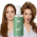 Green bottle of Rozino hair care volumizing spray with white nozzle and clear glass body for all hair types and elasticity