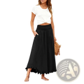 Black high-waisted ruffled flowy maxi skirt with side pockets made of lightweight fabric for elegant wear
