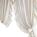 Beige ruffled linen curtains with lace trim and bows tied back in two pieces for living room accept customization