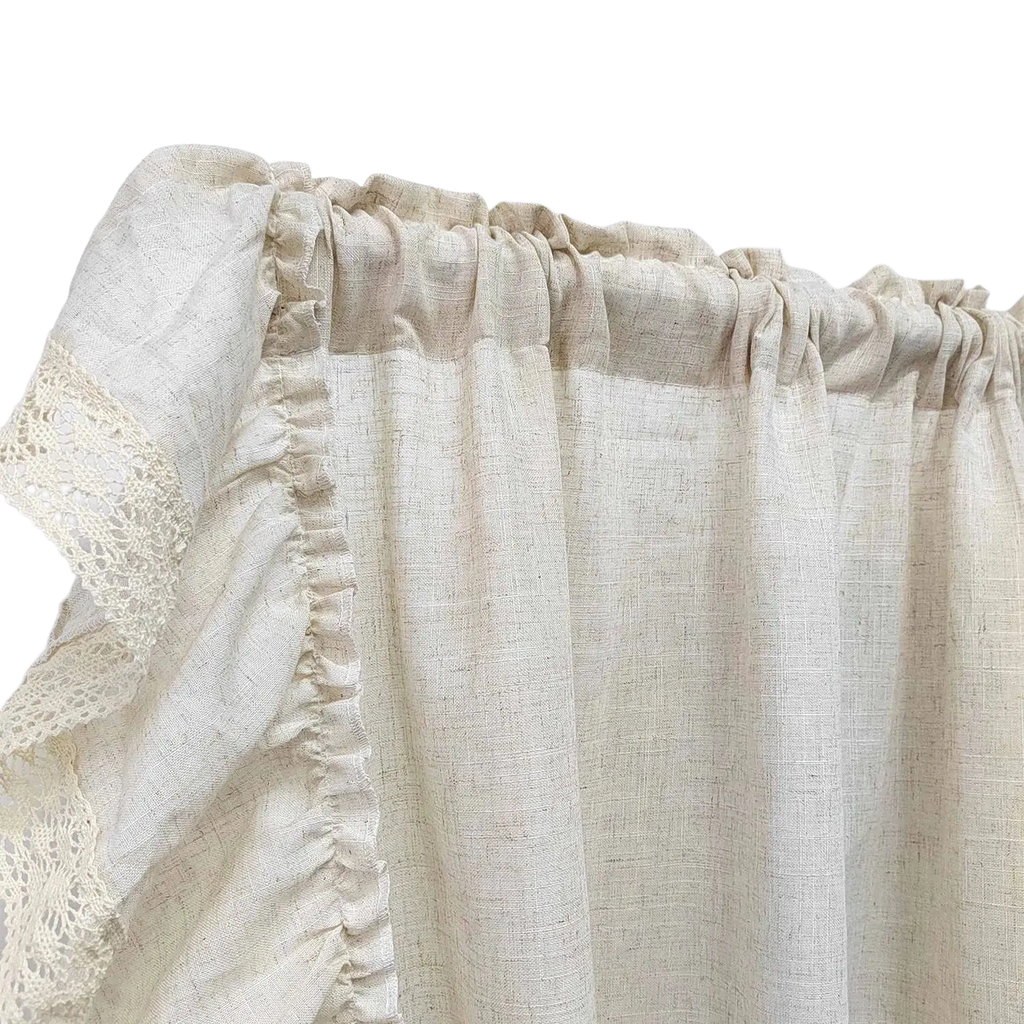 Beige linen ruffled curtains with delicate lace trim for living room accept customization and tracking number available