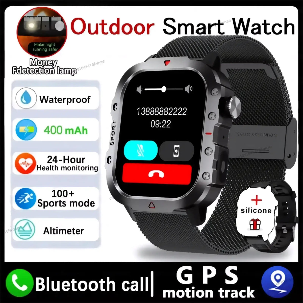 Black rugged gps smartwatch with sporty design and silicone strap for men and women outdoor fitness tracking
