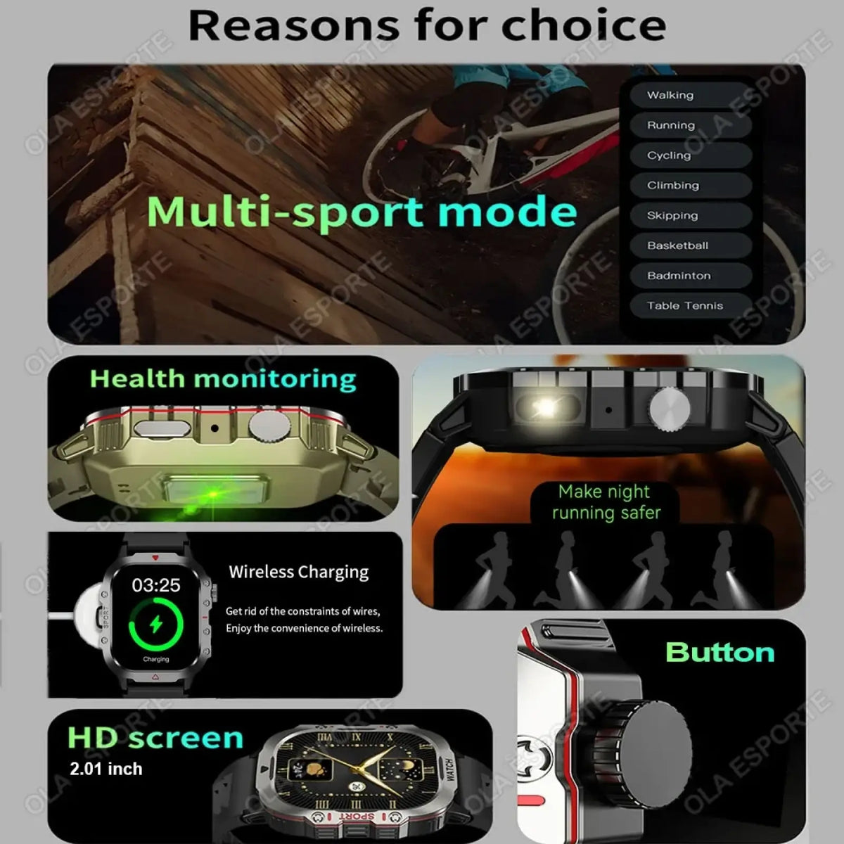Black and silver rugged gps smartwatch with 2.01 inch hd screen multi-sport mode and wireless charging for outdoor fitness