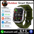 Rugged gps smartwatch for men and women in olive green with metallic case and silicone strap for outdoor fitness tracking