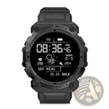 Black rugged tactical smartwatch fitness tracker with textured casing and durable strap for sports and outdoor use