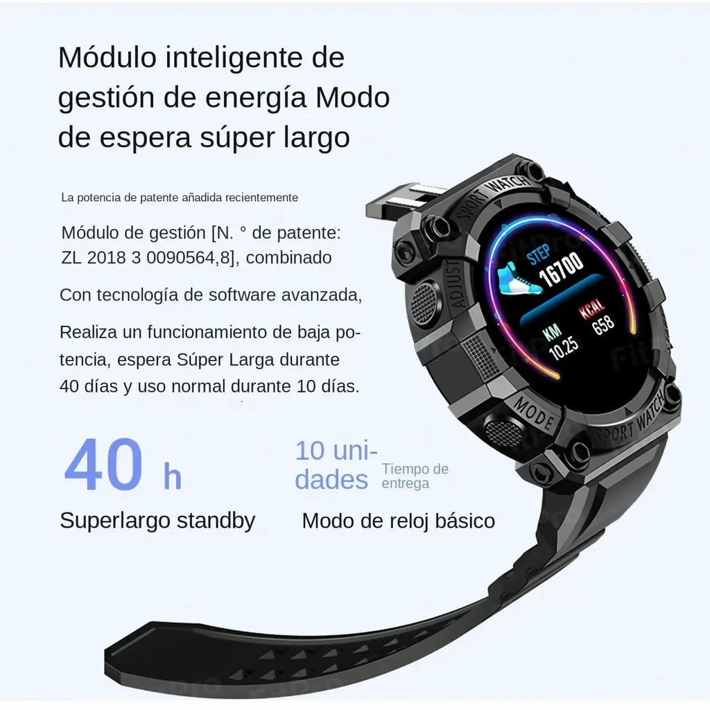 Black rugged tactical smartwatch fitness tracker with digital step count display and durable case design