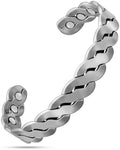 Rugged silver braided copper magnetic therapy bracelet featuring a silver-toned interlocking chain cuff design