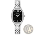 Ruixine silver crystal mesh women watch with silver tone, black glitter dial, roman numerals, diamond bezel, and link bracelet
