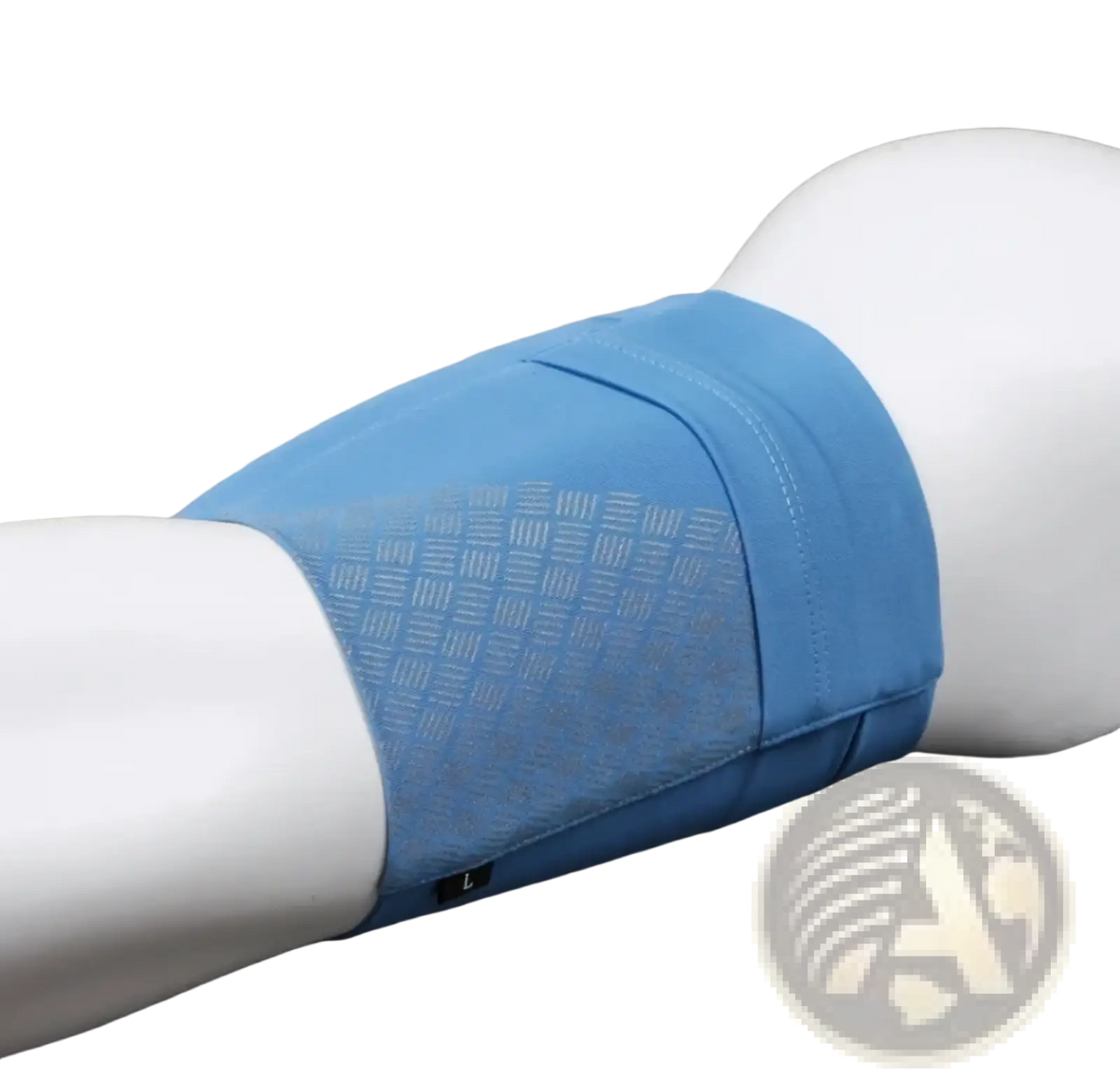 Blue athletic compression running armband sleeve with textured grid inner panel for 6.5 inch phones