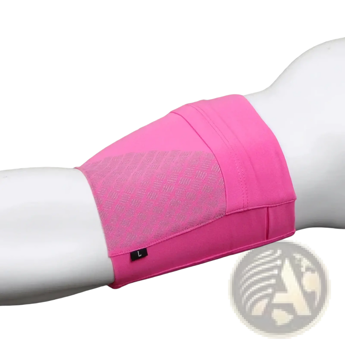 Bright pink running armband for 6.5 inch phones featuring a mesh panel and elasticated athletic knee sleeve design