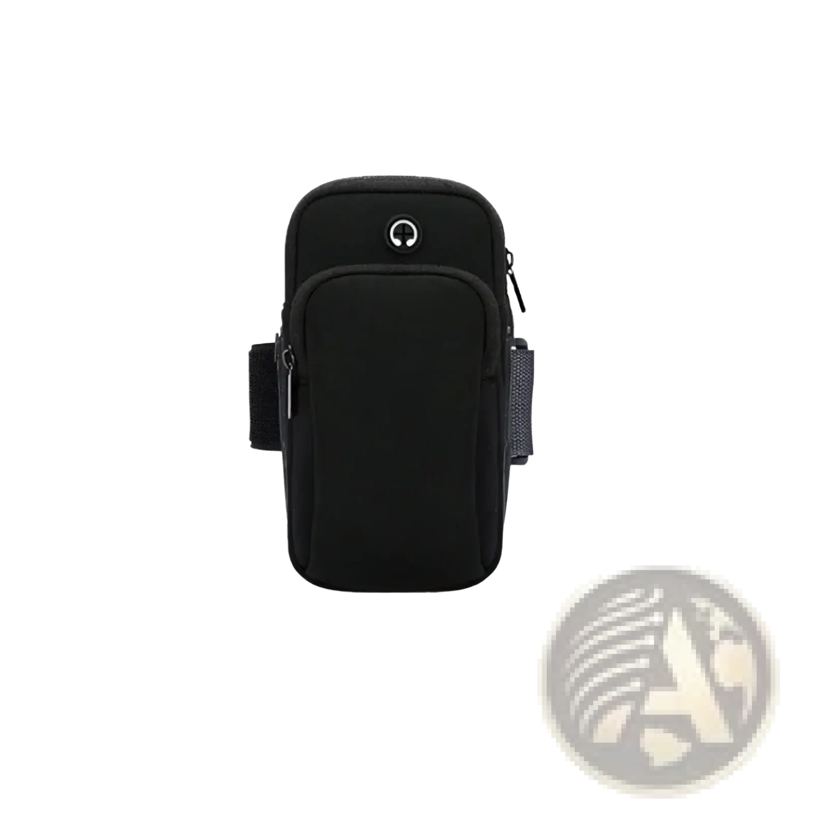 Black neoprene running phone armband with zipper closure and adjustable strap for under 6 inch smartphones