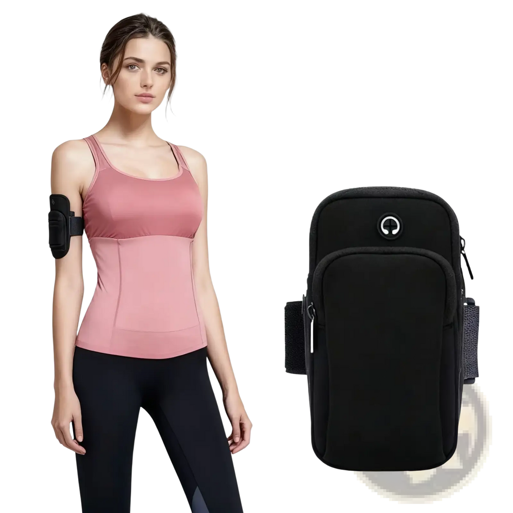 Black nicegobaby running phone armband with sleek compact design and adjustable strap for under 6 inch smartphones