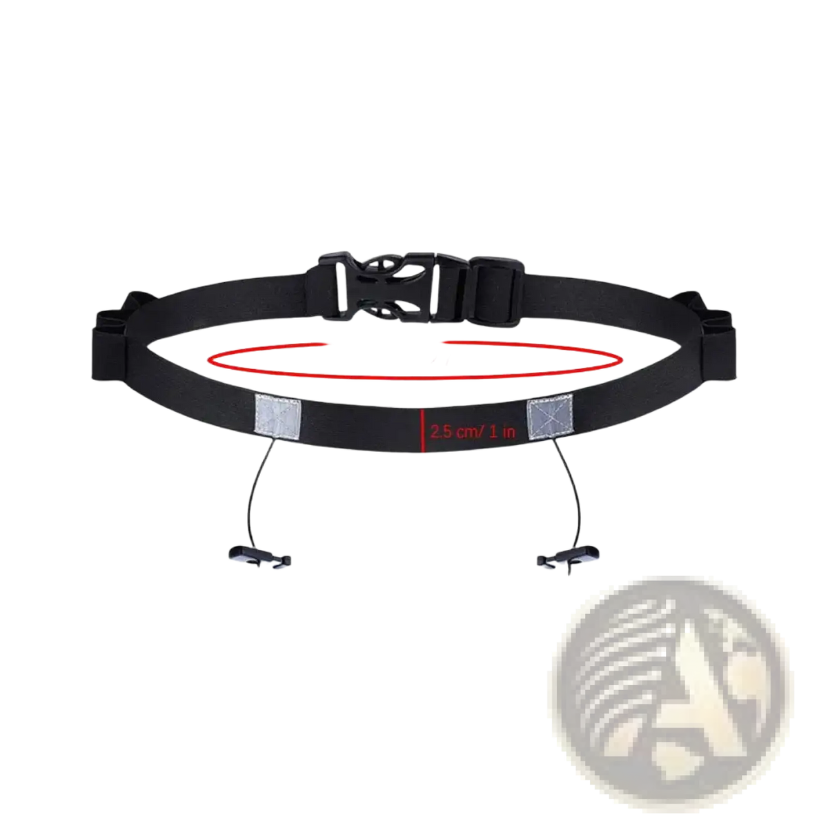 Black running race belt with adjustable buckle reflective patches bib holder and gel loops for secure race support