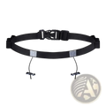 Black nylon running race belt with reflective silver patches adjustable plastic buckles bib holder and gel loops