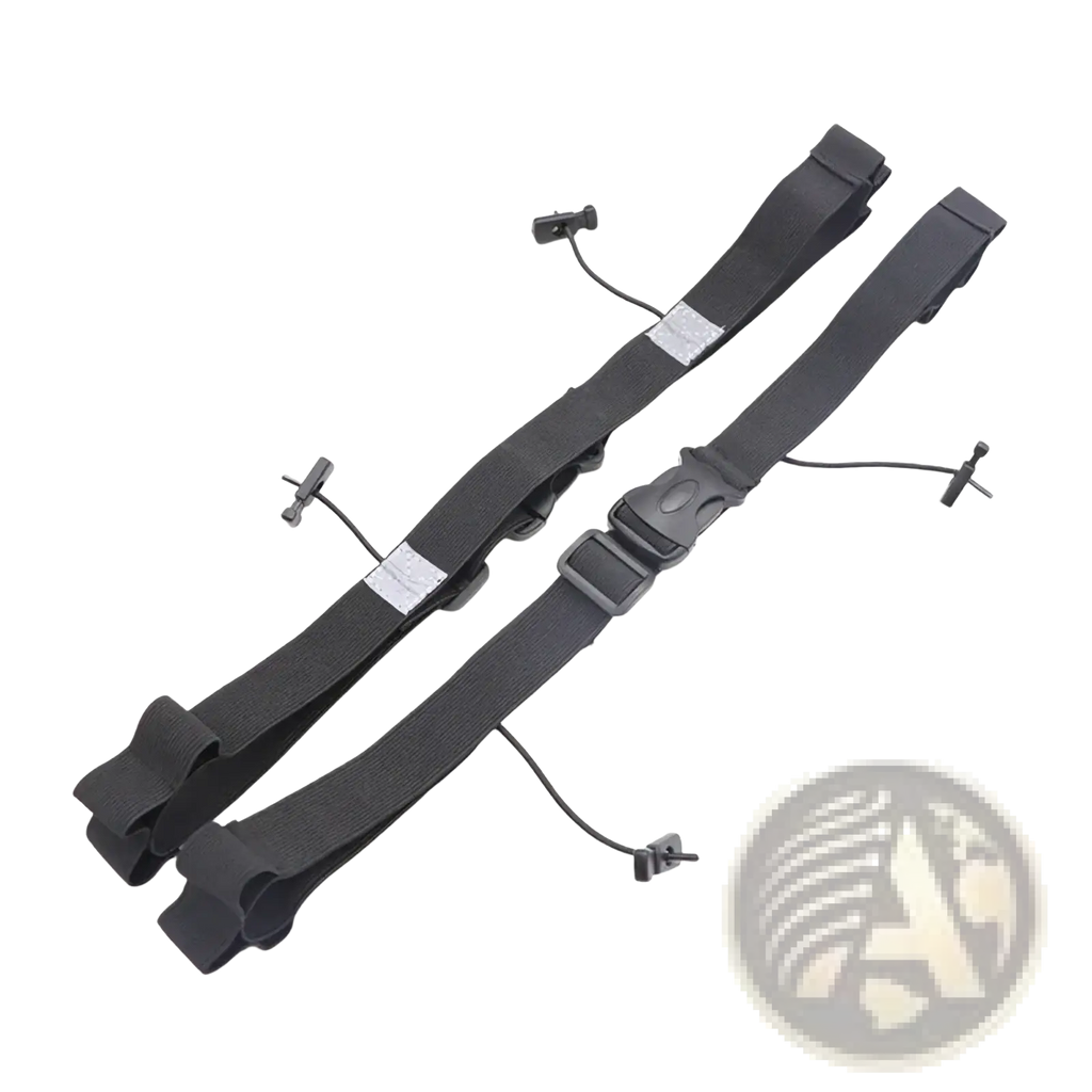 Black adjustable running race bib belt straps with reflective strips and plastic buckles for secure fit