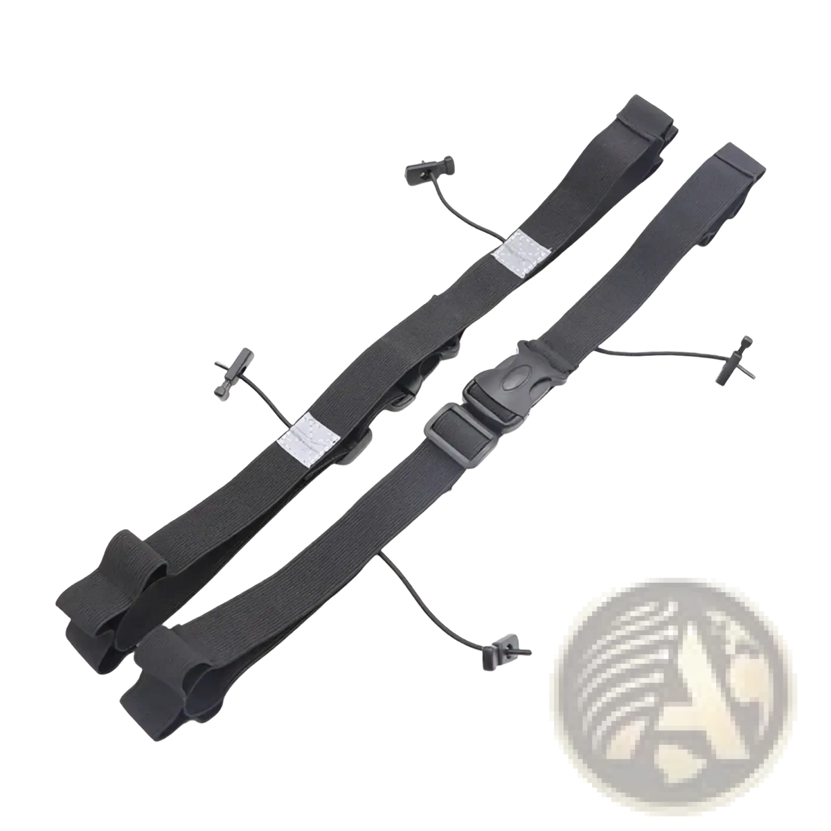 Black adjustable running race bib belt straps with reflective strips and plastic buckles for secure fit