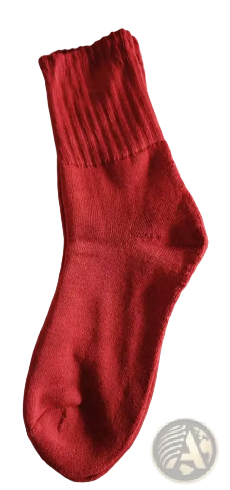 A vibrant red ribbed knit running sock with thick cushioning and a snug textured crew cuff