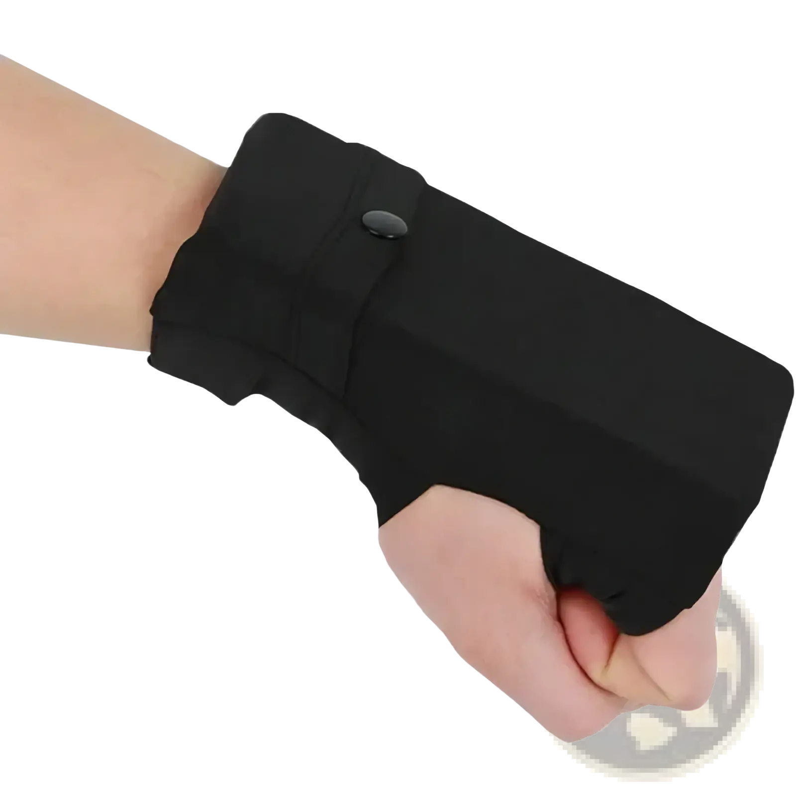Black fabric running wrist wallet with single button closure for smartphone and outdoor sports use