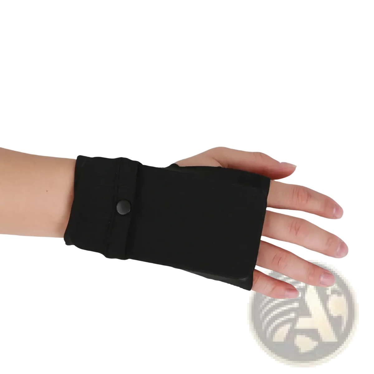 Black fabric running wrist wallet with single button closure for smartphone and outdoor sports support