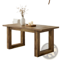 Rustic brown wooden computer and dining desk with sturdy square legs and a warm brown finish