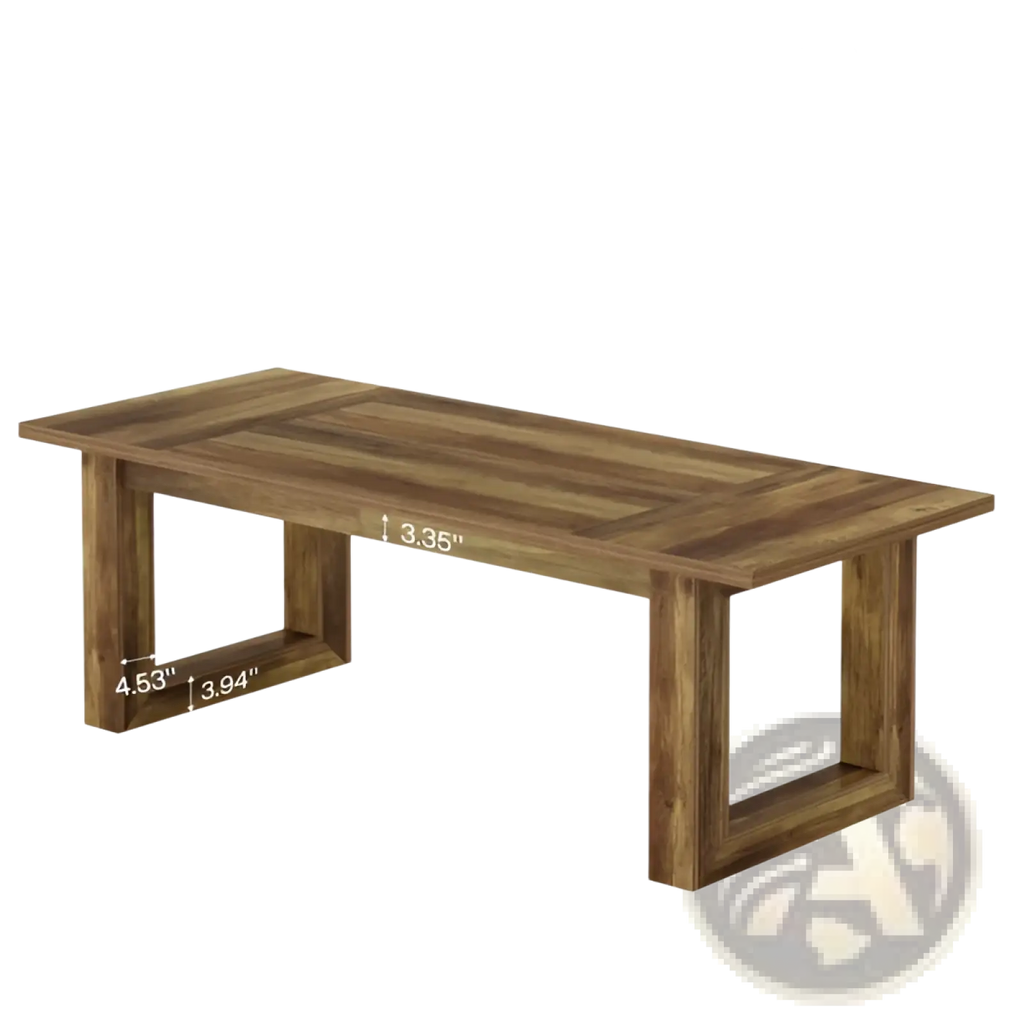 Rustic brown wooden computer and dining desk with a warm finish and sturdy rectangular legs