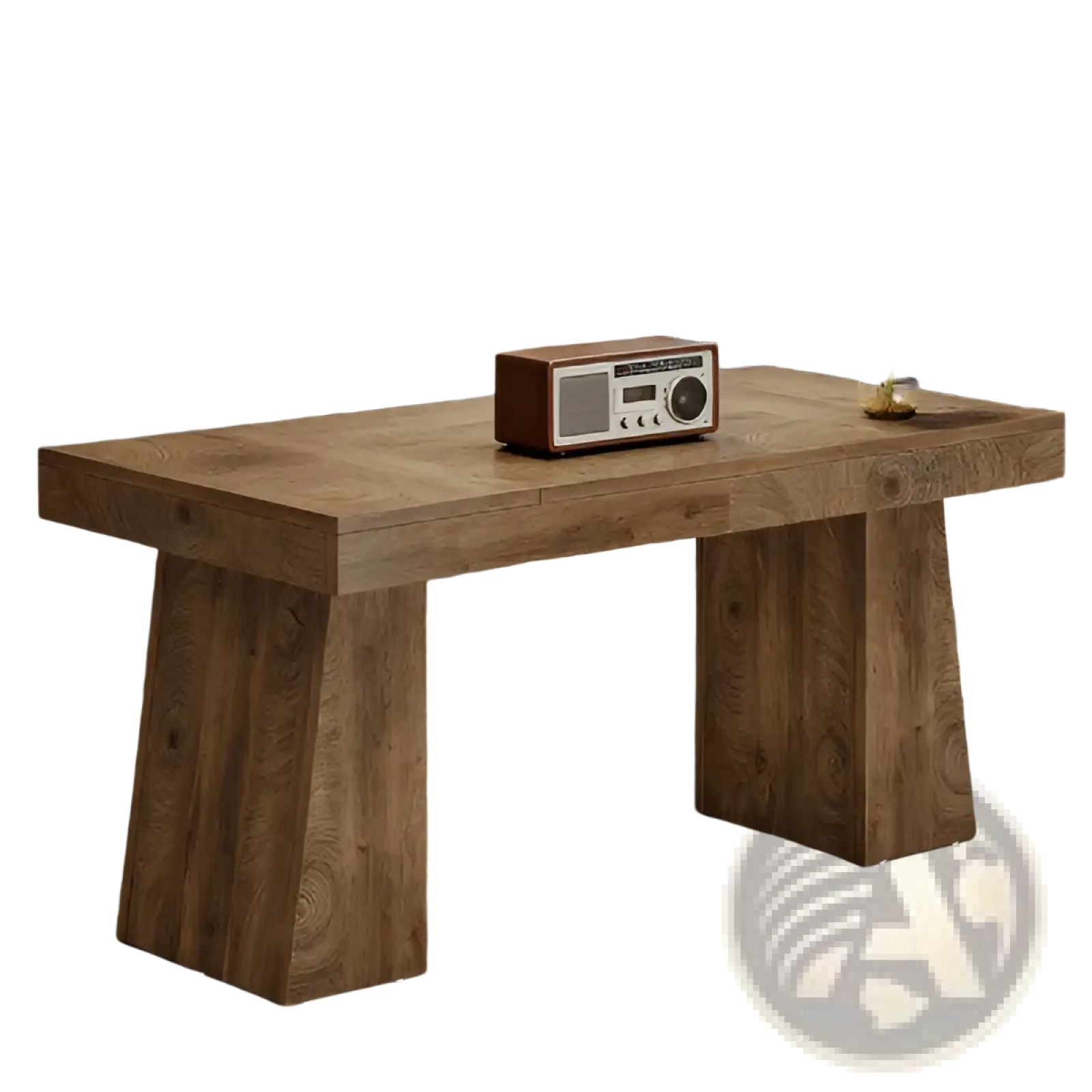 Rustic wooden desk with natural finish and thick sturdy legs ideal for a durable and classic workspace