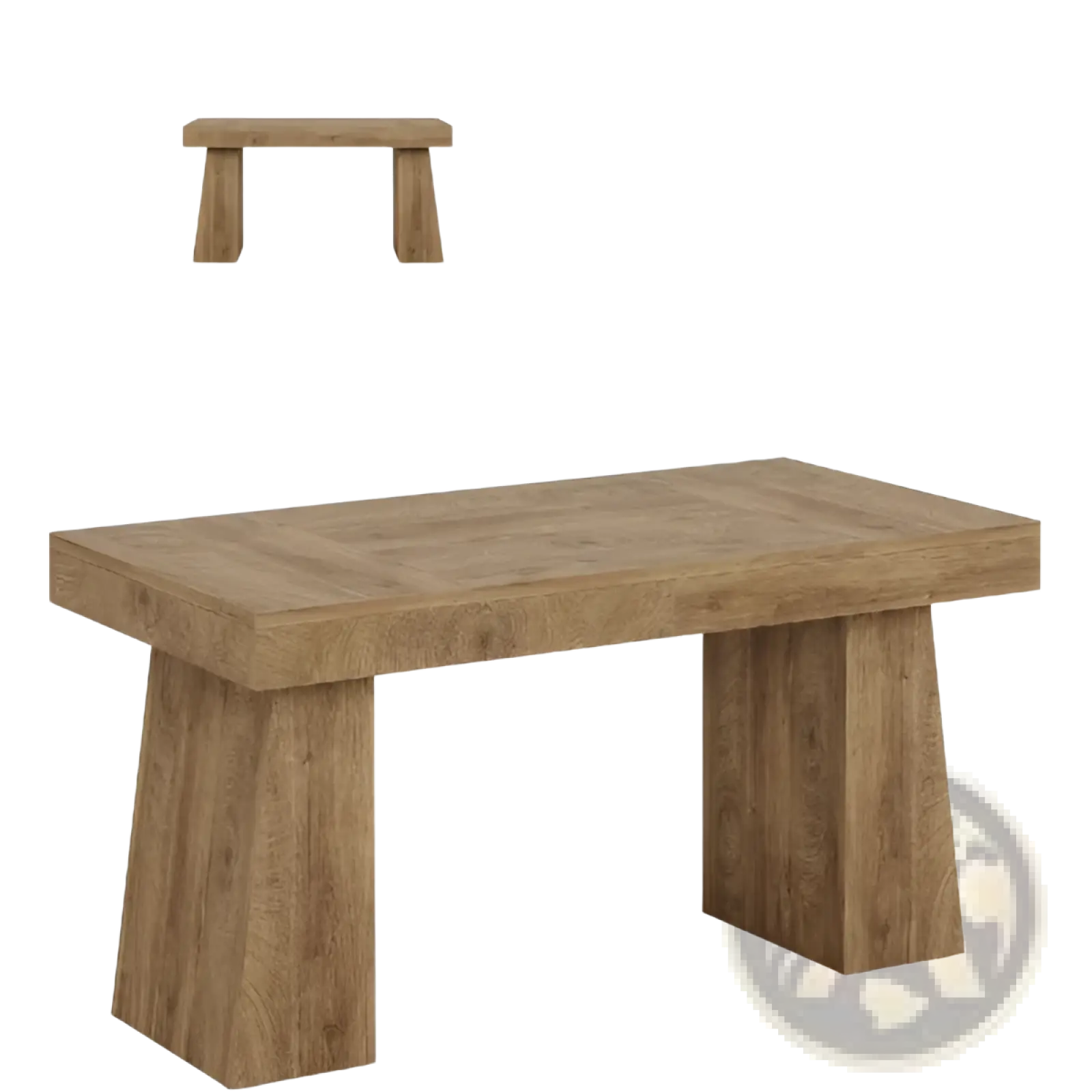Rustic wooden desk with natural finish and sturdy thick legs made of solid wood for durable use