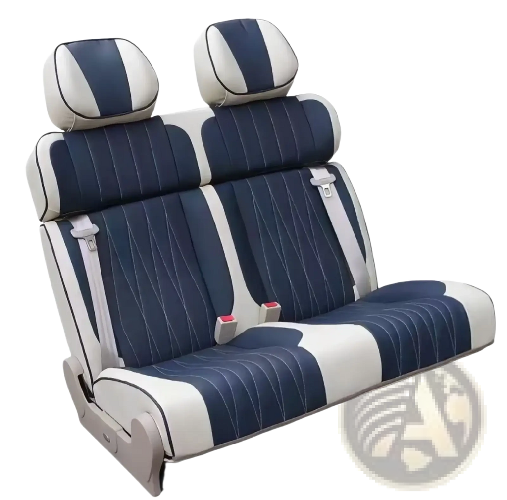 Blue and white striped rv rock and roll seat bed pu leather cover with stitched detailing