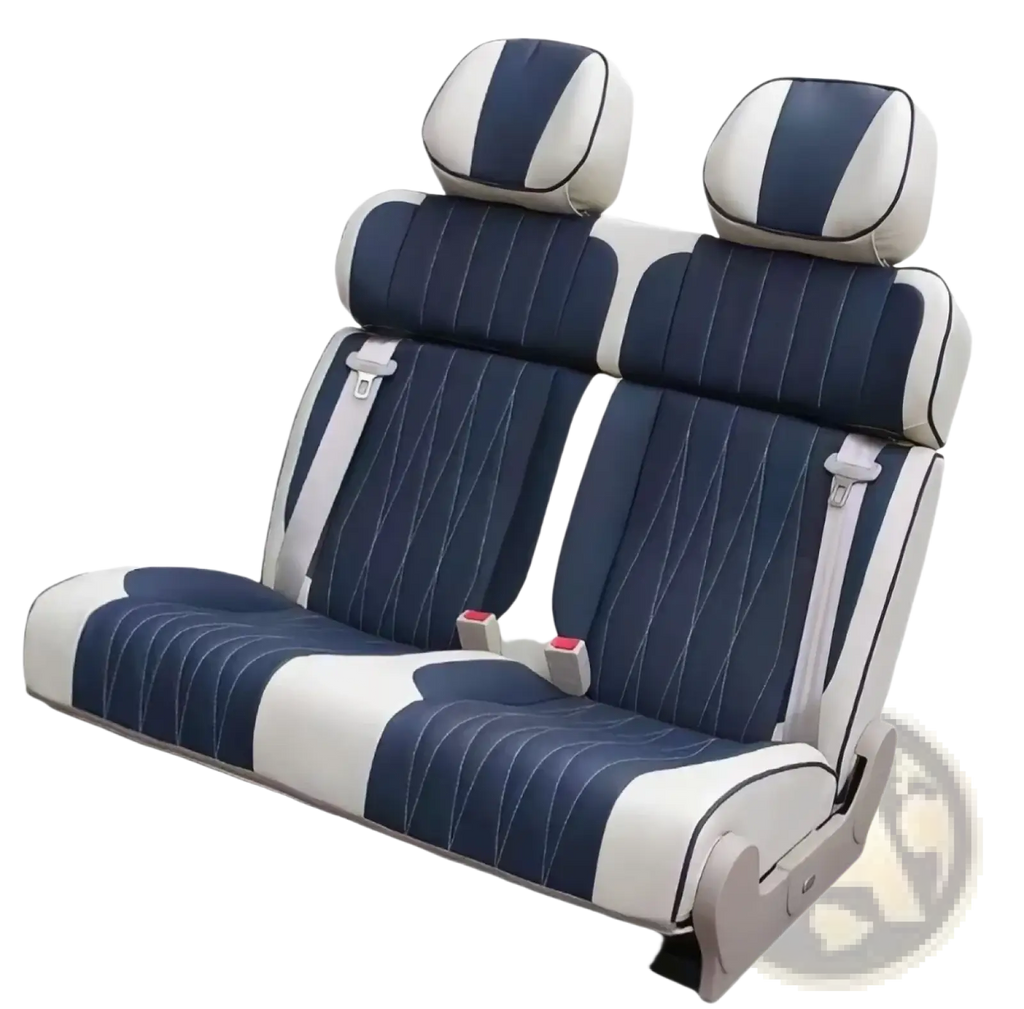 Rv rock and roll seat bed pu leather vinyl car seat cover in blue and white two-tone with stitched detailing
