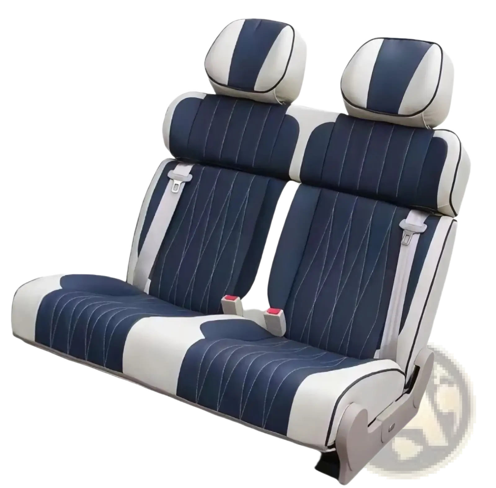Rv rock and roll seat bed pu leather vinyl car seat cover in blue and white two-tone with stitched detailing