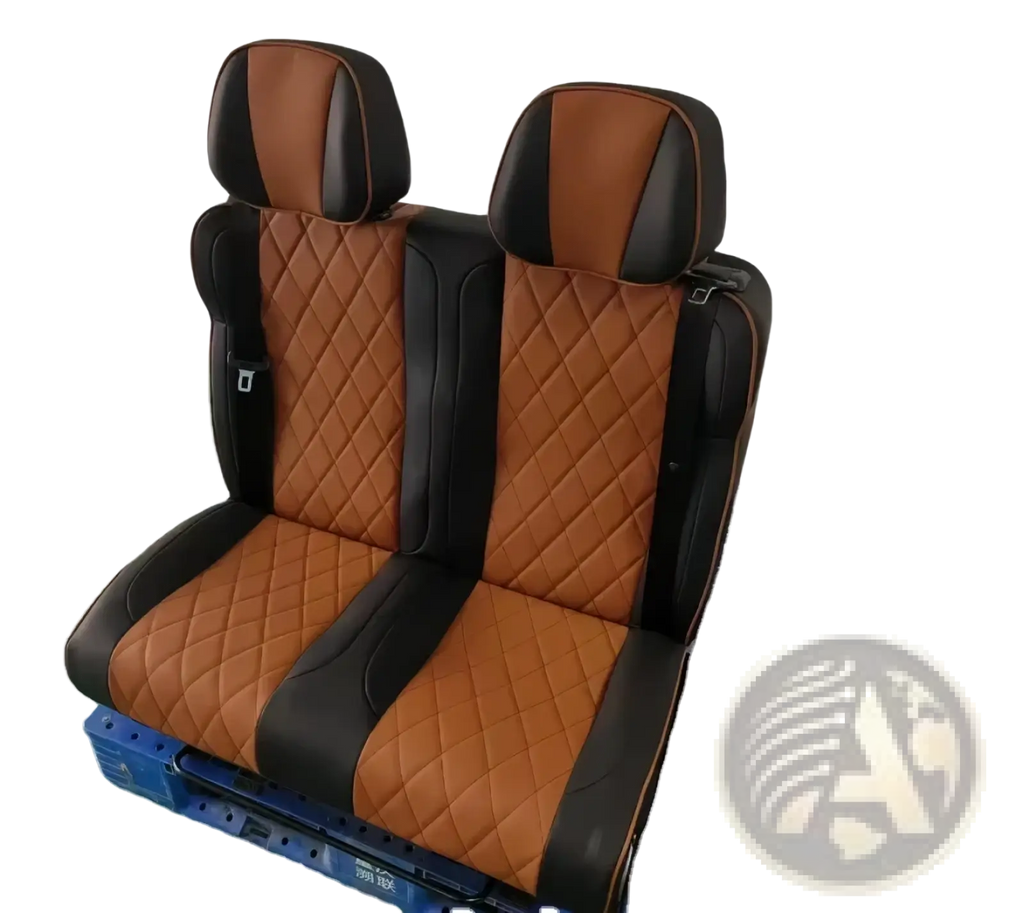 Brown and black quilted leather rv rock and roll seat bed pu leather ysr seating with diamond-stitched pattern