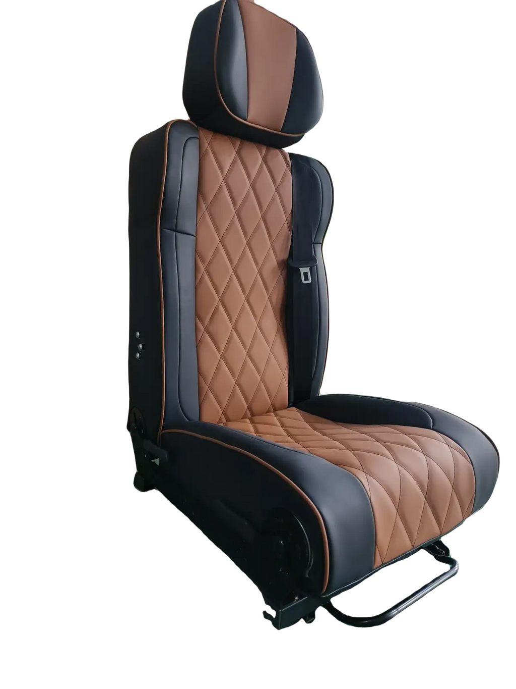 Black and tan quilted leather rv rock and roll seat bed with diamond-stitched pattern in pu leather upholstery