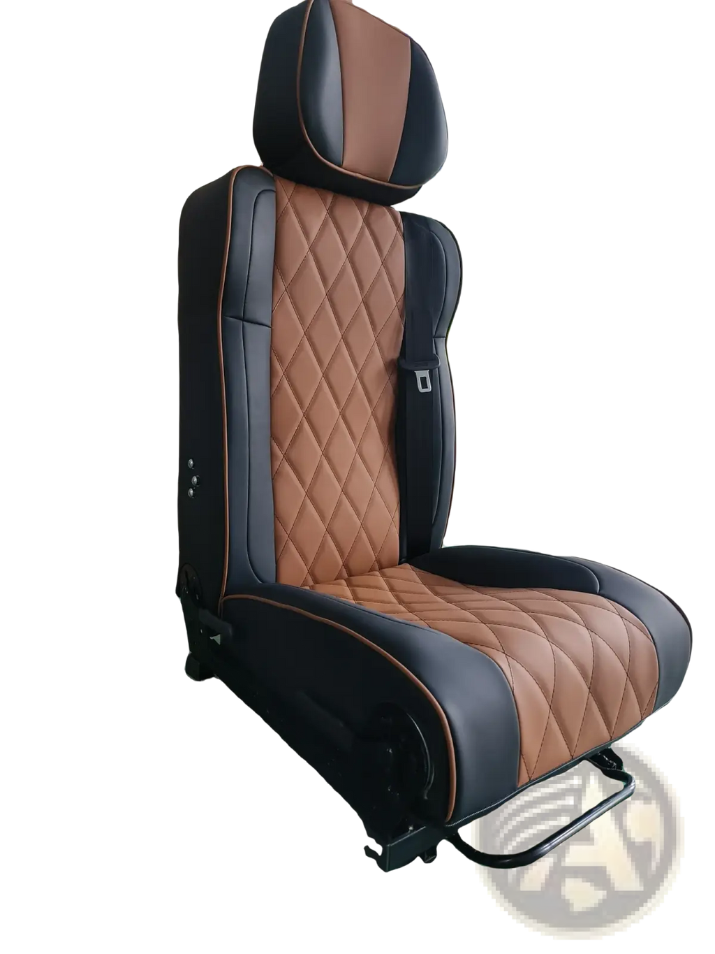 Black and tan quilted leather rv rock and roll seat bed with diamond-stitched pattern in pu leather upholstery