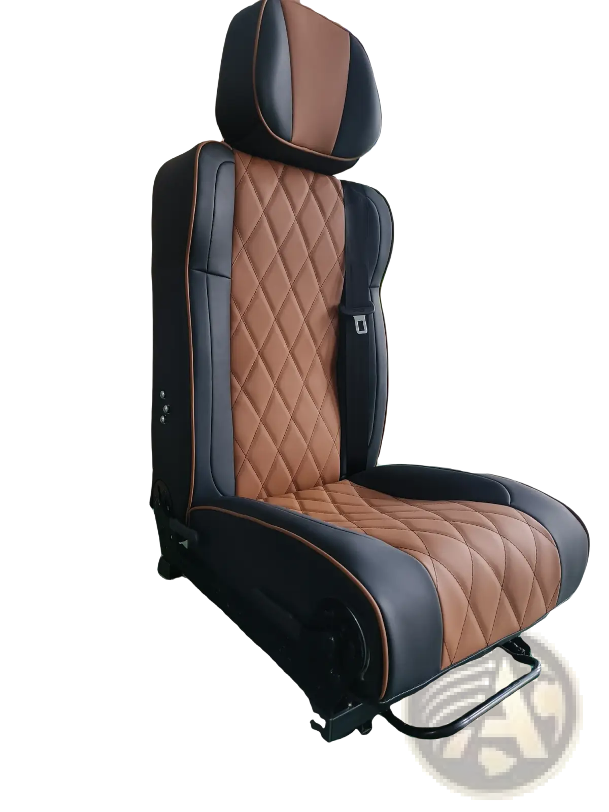 Black and tan quilted leather rv rock and roll seat bed with diamond-stitched pattern in pu leather upholstery