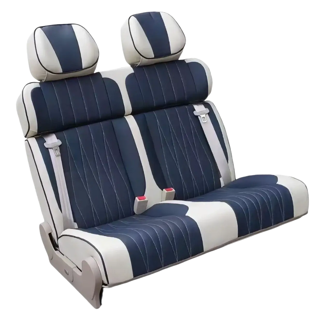 Blue and white striped rv rock and roll seat bed pu leather cover with stitched detailing