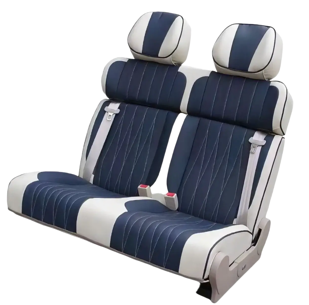 Rv rock and roll seat bed pu leather vinyl car seat cover in blue and white two-tone with stitched detailing